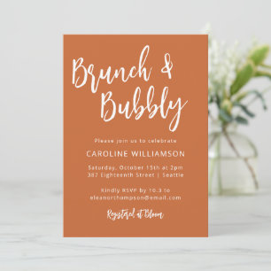 Modern Trendy Script Brunch Bubbly Shower Orange Invitation