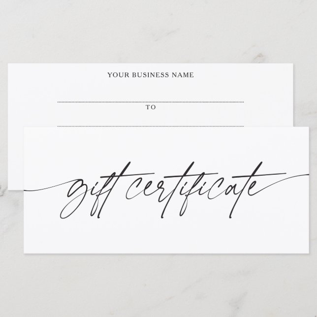 Modern Trendy Script Business Gift Certificate (Front/Back)