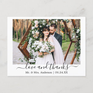 Modern Trendy Script Love Thanks Wedding Photo Postcard