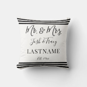 Modern Trendy Script Personalised Mr. and Mrs. Cushion