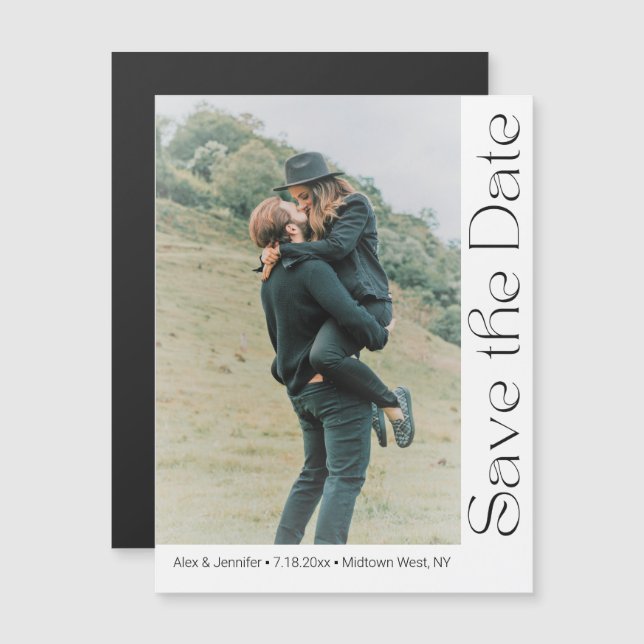 modern trendy script photo save the date magnet (Front/Back)