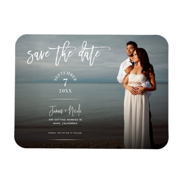 Modern Trendy Script Photo Save the Date Wedding  Magnet (Horizontal)