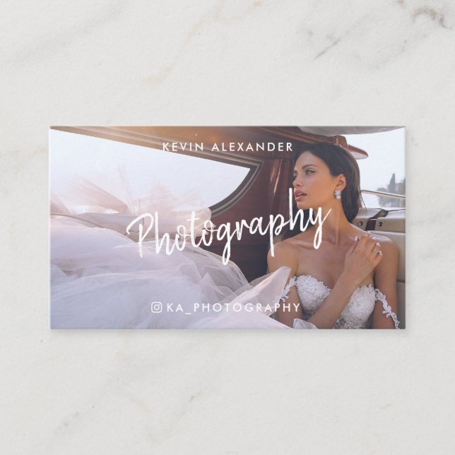 Modern trendy script photography elegant teal business card (Front)