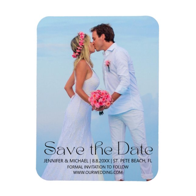 modern trendy script save the date beach photo  magnet (Vertical)