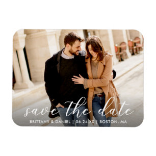 Modern Trendy Script Save The Date Couple Photo Magnet