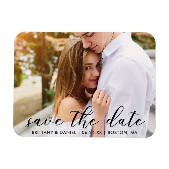 Modern Trendy Script Save The Date | Photo Magnet (Horizontal)