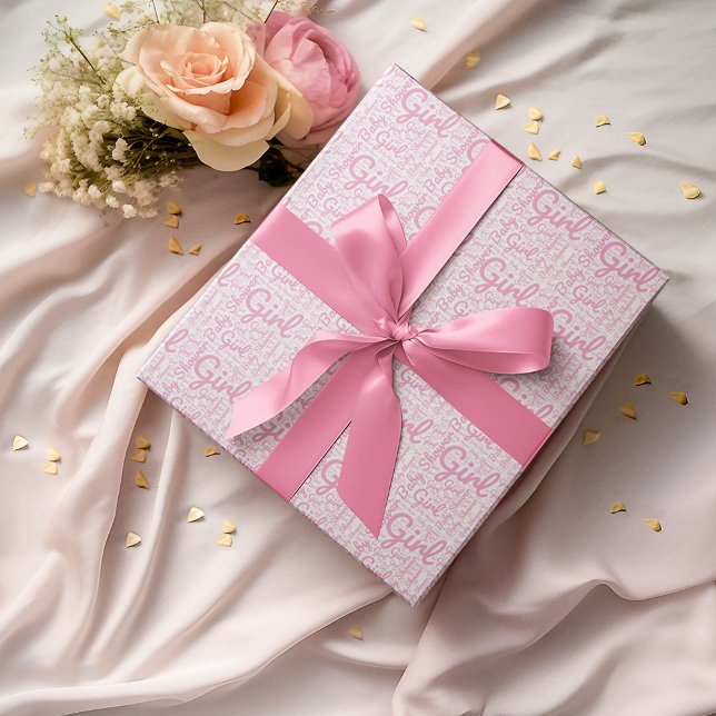 Modern Trendy Script Typography Girl Baby Shower  Wrapping Paper (Creator Uploaded)