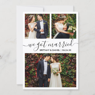 Modern Trendy Script We Got Married 3 Photo Announcement
