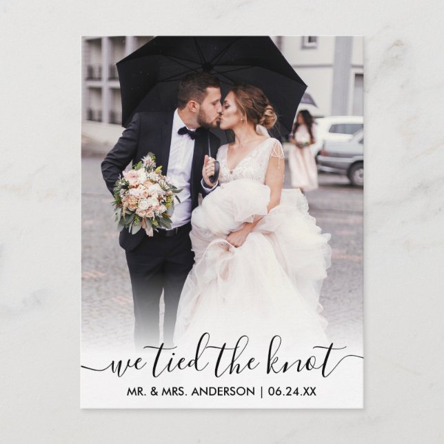 Modern Trendy Script We Tied The Knot Overlay Postcard (Front)