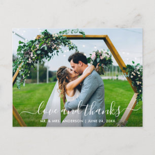Modern Trendy Script Wedding Love and Thanks Postcard