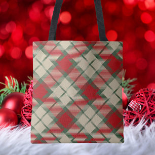 Modern Trendy Seasonal Winter Plaid Tote Bag