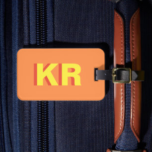 Modern Trendy Shadow Monogram Orange Personalised Luggage Tag