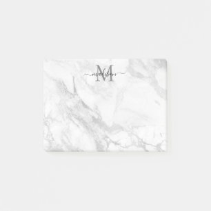 Modern Trendy Silver Grey Marble Monogram Post-it Notes
