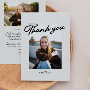 Modern trendy simple two photo graduation thank you card