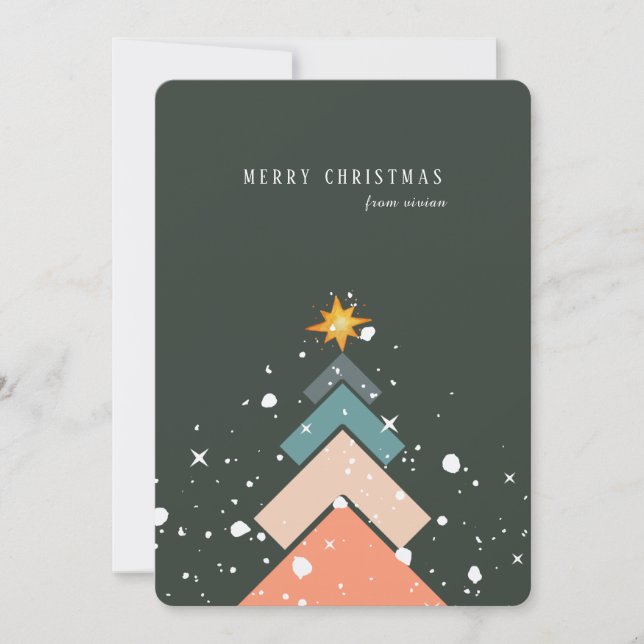 Modern Trendy Snow Christmas Tree Holiday card (Front)