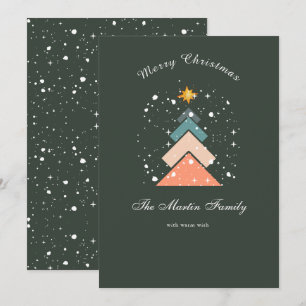 Modern Trendy Snow Christmas Tree  Holiday Card