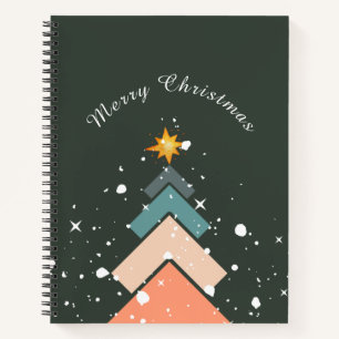 Modern Trendy Snow Christmas Tree Notebook