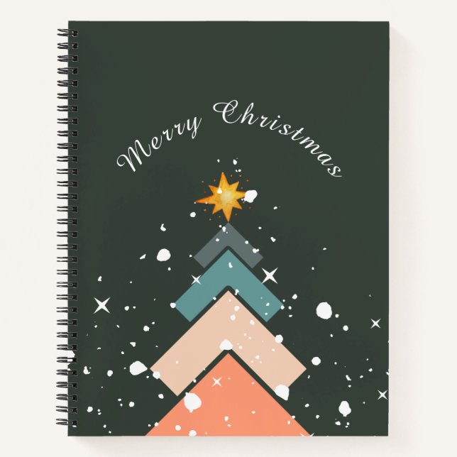 Modern Trendy Snow Christmas Tree  Notebook (Front)