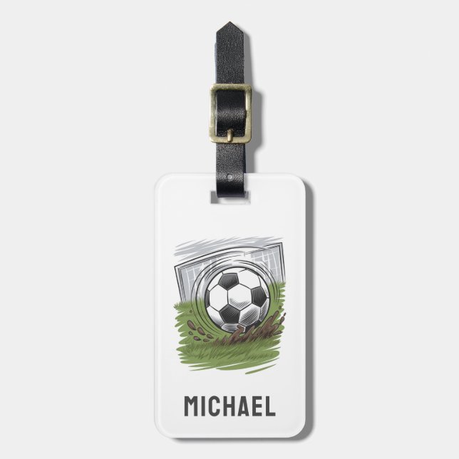 Modern Trendy Soccer Ball Football Personalised    Luggage Tag (Front Vertical)