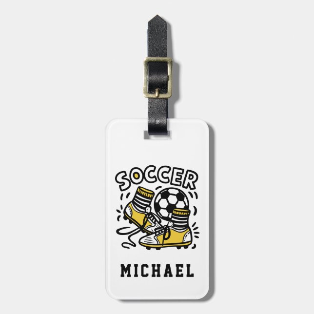 Modern Trendy Soccer Ball Football Personalised Luggage Tag (Front Vertical)