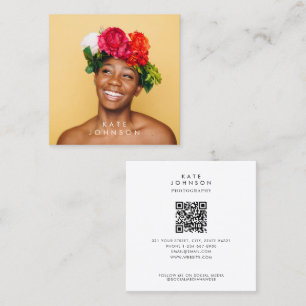 Modern Trendy Stylish Full Photo QR Code Square Business Card