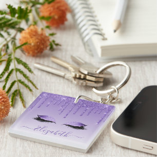 Modern Trendy Stylish Purple Glitter Lashes Key Ring