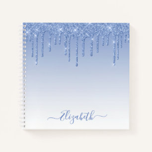Modern Trendy Stylish Script Dusty Blue Glitter  Notebook