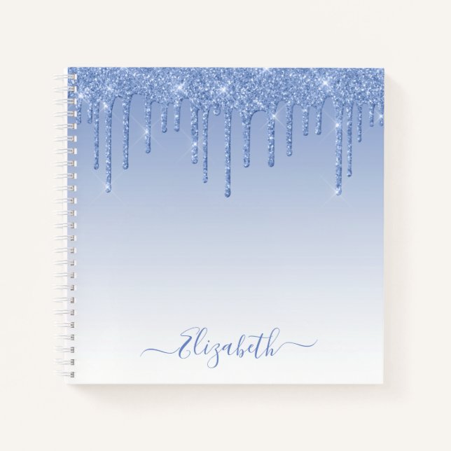 Modern Trendy Stylish Script Dusty Blue Glitter  Notebook (Front)