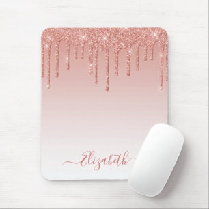 Modern Trendy Stylish Script Glitter Rose Gold Mouse Mat