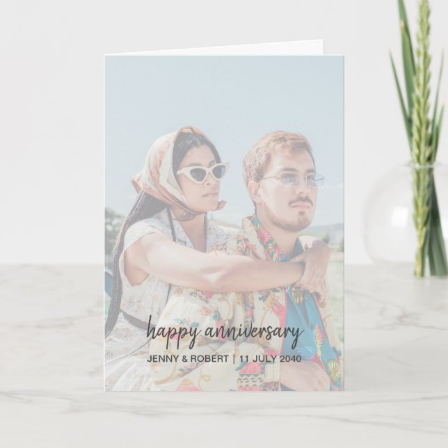 Modern Trendy Stylish Script Photo Anniversary Card (Front)