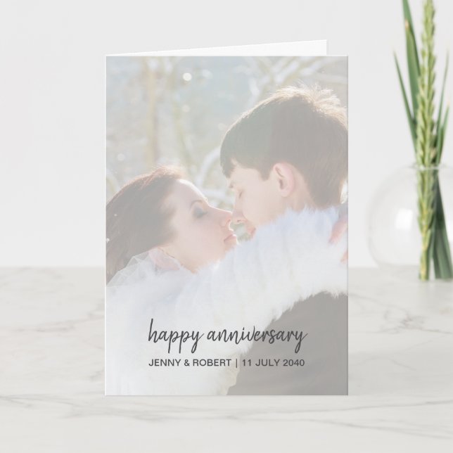 Modern Trendy Stylish Script Photo Anniversary Card (Front)