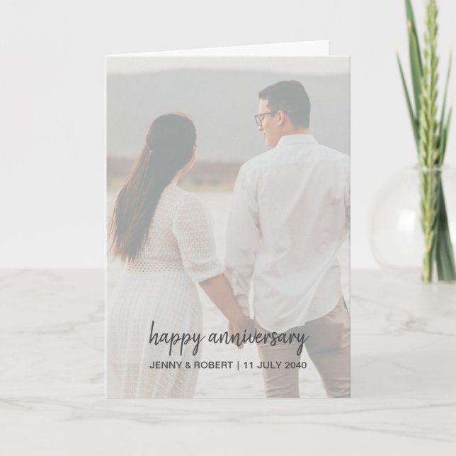 Modern Trendy Stylish Script Photo Anniversary Card (Front)