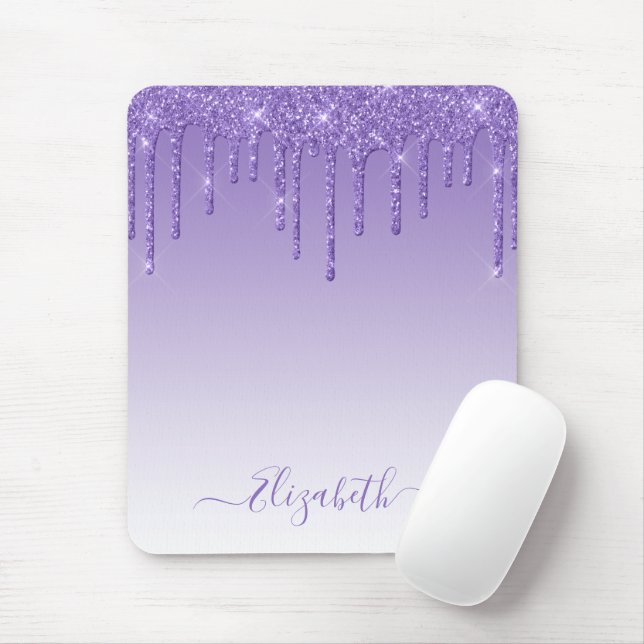 Modern Trendy Stylish Script Purple Glitter Mouse Mat (With Mouse)