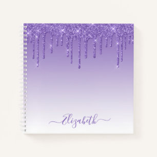 Modern Trendy Stylish Script Purple Glitter Notebook