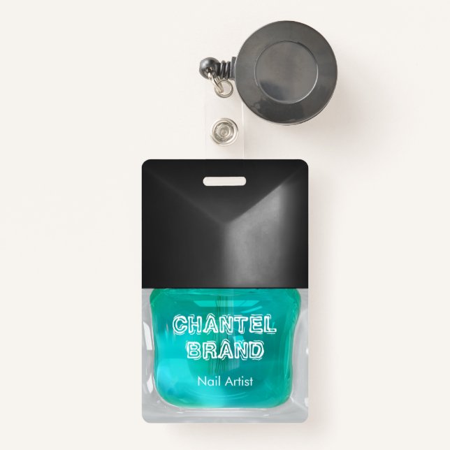 Modern trendy teal nail polish beautician salon  ID badge (Front with Retractable)