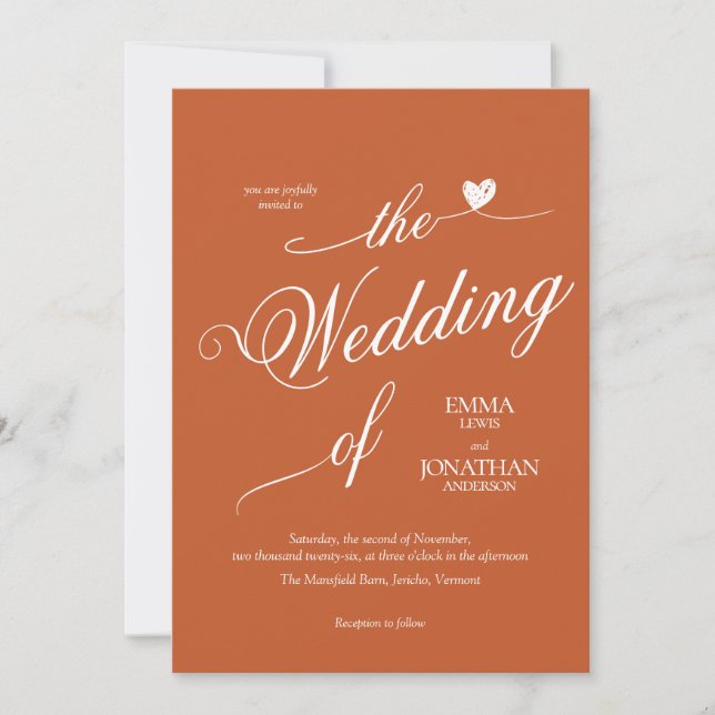 Modern Trendy Terracotta Heart Wedding Invitation (Front)