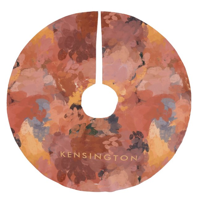 Modern Trendy Terracotta Rust Brown Abstract Brushed Polyester Tree Skirt (Front)