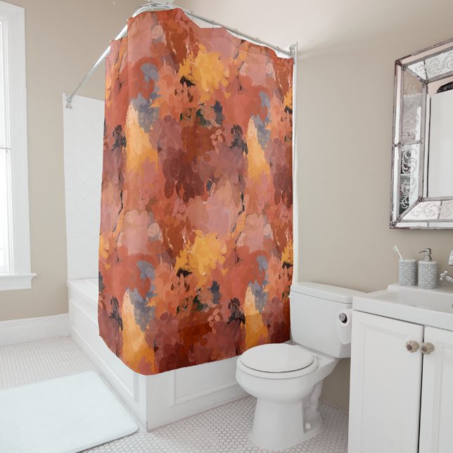 Modern Trendy Terracotta Rust Orange Brown Shower Curtain (In Situ)