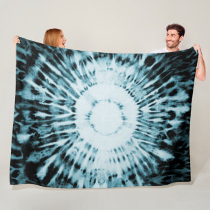 Modern trendy tie-dye teal black blue fleece blanket