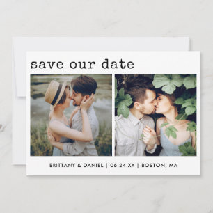 Modern Trendy Typewriter Text 2 Photo Our Date Save The Date