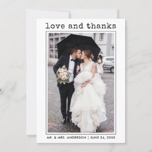 Modern Trendy Typewriter Text Love Thanks Photo Thank You Card