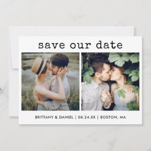 Modern Trendy Typewriter Text Our Date 2 Photo Save The Date