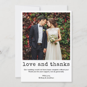 Modern Trendy Typewriter Text Photo Wedding Thank You Card