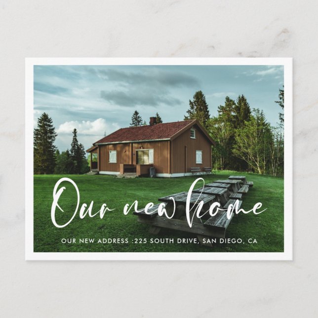 Modern trendy typography photo moving announcement postcard (Front)