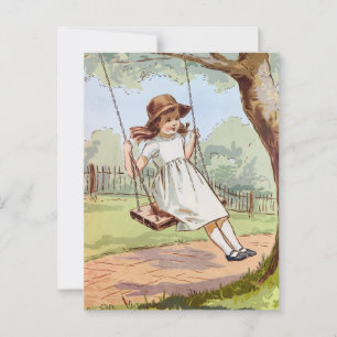 Modern Trendy Vintage Happy Child Girl On Swing Postcard