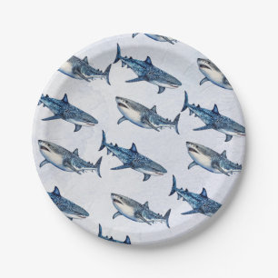 Modern Trendy vintage Whale Shark Sea Birthday Paper Plate