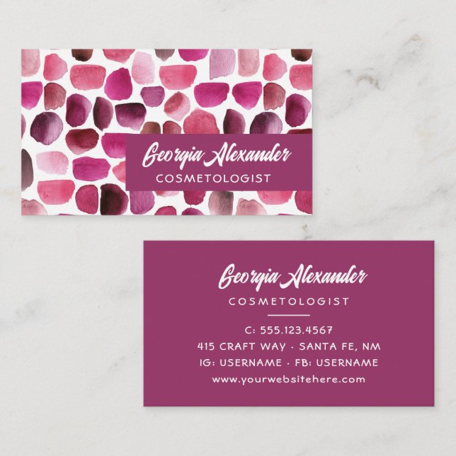 Modern Trendy Watercolor Abstract Cosmetologist  Business Card (Front/Back)