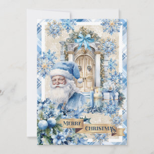 Modern trendy watercolor blue and gold  holiday card