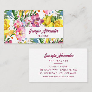 Modern Trendy Watercolor Floral Artist Florist Business Card