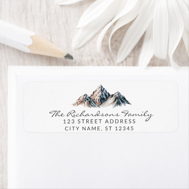 Modern Trendy Watercolor Mountains Address Label (Insitu)